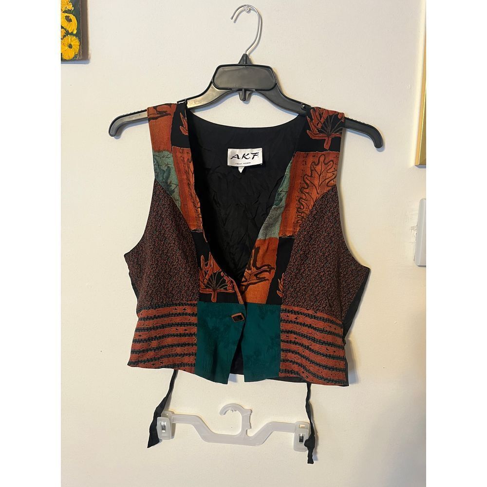 AKF women's medium fall vest seasonal leaf holiday thanksgiving vintage